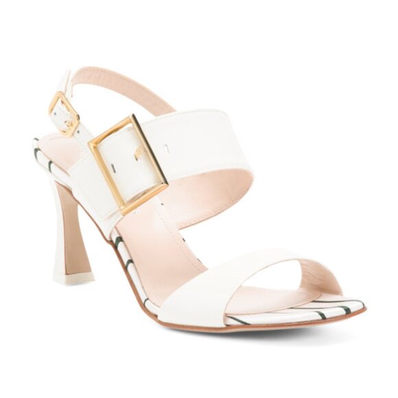 BEAUTIISOLES Made In Italy Leather Marilyn Heeled Sandals With Buckle - Picture 1 of 3